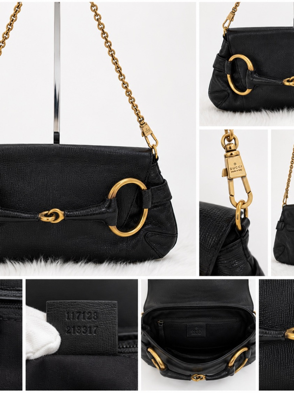 Authentic Tom Ford Era Gucci Horsebit Black Leather Shoulder Bag Gold Chain - Picture 5 of 9